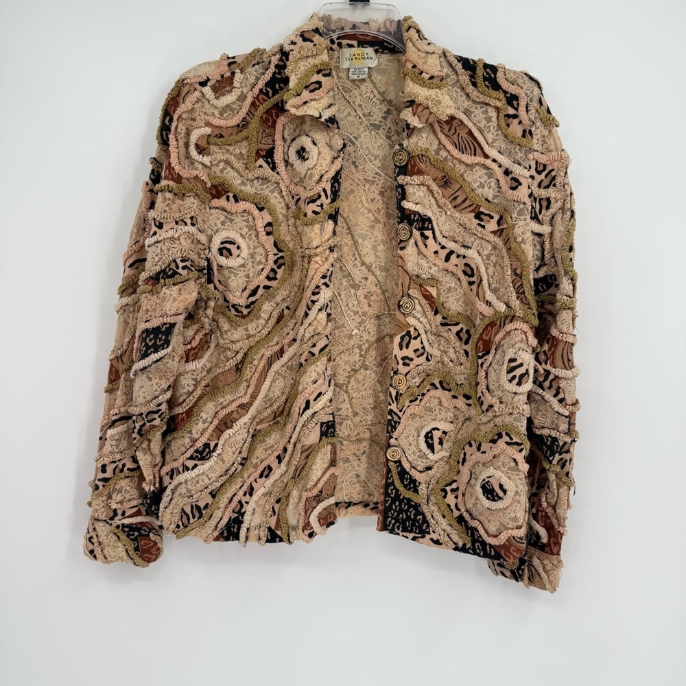 Sandy Starkman Women's  Chenille Trim Jacket Button Close Size M Animal Print - Picture 9 of 9